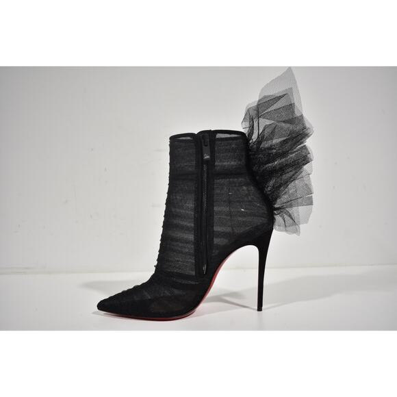 Christian Louboutin Libellibooty 100 Black Mesh Tulle Ankle Boot Heel Pump 39 - Picture 9 of 12